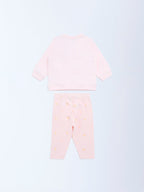 HOP Baby Pink Floral Cotton Sweatshirt and Pants Set
