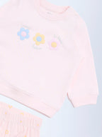 HOP Baby Pink Floral Cotton Sweatshirt and Pants Set