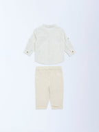 HOP Baby Beige Checkered Cotton-Blend Shirt and Pants Set