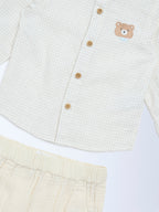 HOP Baby Beige Checkered Cotton-Blend Shirt and Pants Set