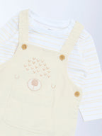 HOP Baby Beige Corduroy Cotton Dungaree with T-Shirt Set