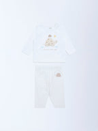 HOP Baby White Animal Printed Cotton T-Shirt and Pants Set
