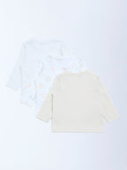 HOP Baby Beige Printed Cotton T-Shirts - Pack of 3