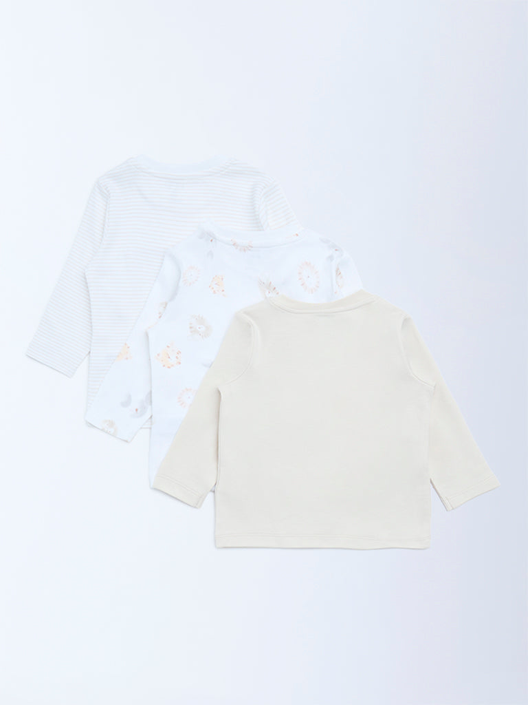HOP Baby Beige Printed Cotton T-Shirts - Pack of 3