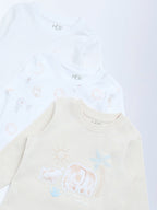 HOP Baby Beige Printed Cotton T-Shirts - Pack of 3