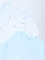 HOP Baby Blue Printed Cotton T-Shirts - Pack of 3