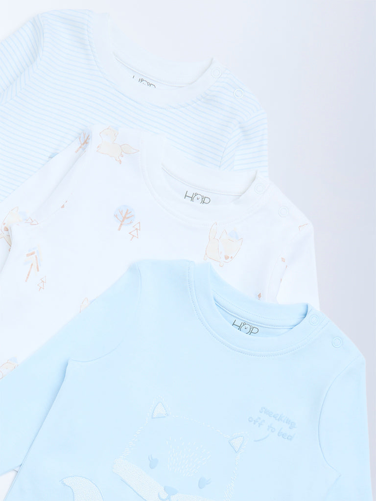 HOP Baby Blue Printed Cotton T-Shirts - Pack of 3