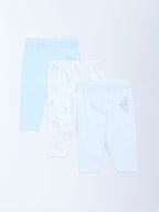 HOP Baby Blue Printed Mid-Rise Cotton Pants - Pack of 3