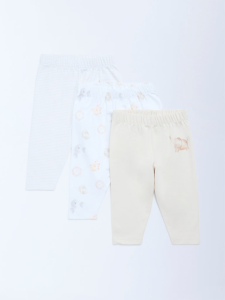 HOP Baby Multicolour Mid-Rise Cotton Pants - Pack of 3