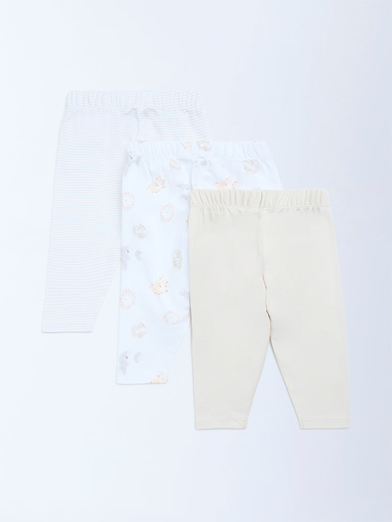 HOP Baby Multicolour Mid-Rise Cotton Pants - Pack of 3