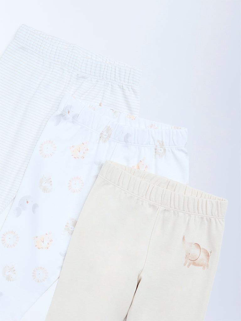 HOP Baby Multicolour Mid-Rise Cotton Pants - Pack of 3