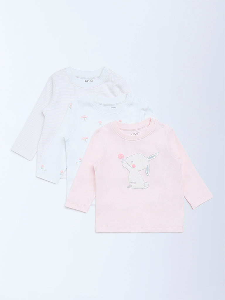 HOP Baby Pink Printed Cotton T-Shirts - Pack of 3
