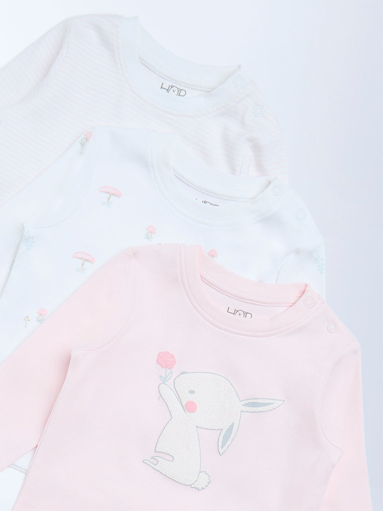 HOP Baby Pink Printed Cotton T-Shirts - Pack of 3
