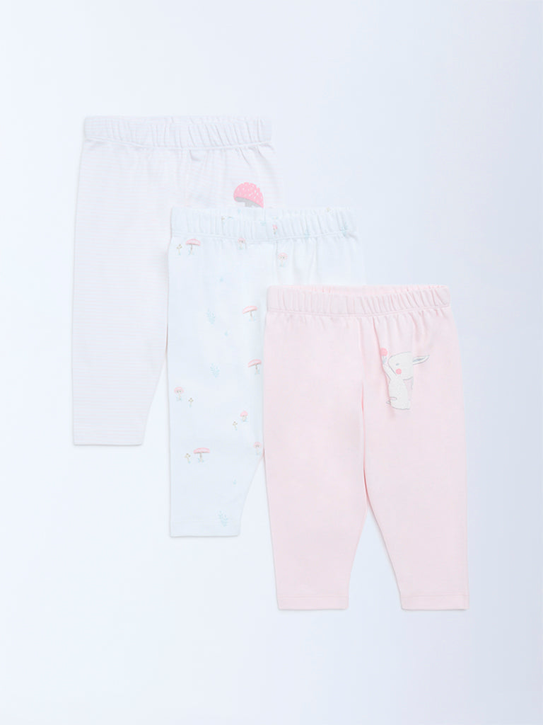 HOP Baby Pink Printed High-Rise Cotton Pants - Pack of 3
