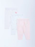 HOP Baby Pink Printed High-Rise Cotton Pants - Pack of 3