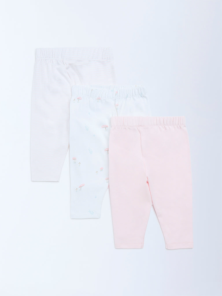 HOP Baby Pink Printed High-Rise Cotton Pants - Pack of 3