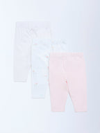 HOP Baby Pink Printed High-Rise Cotton Pants - Pack of 3