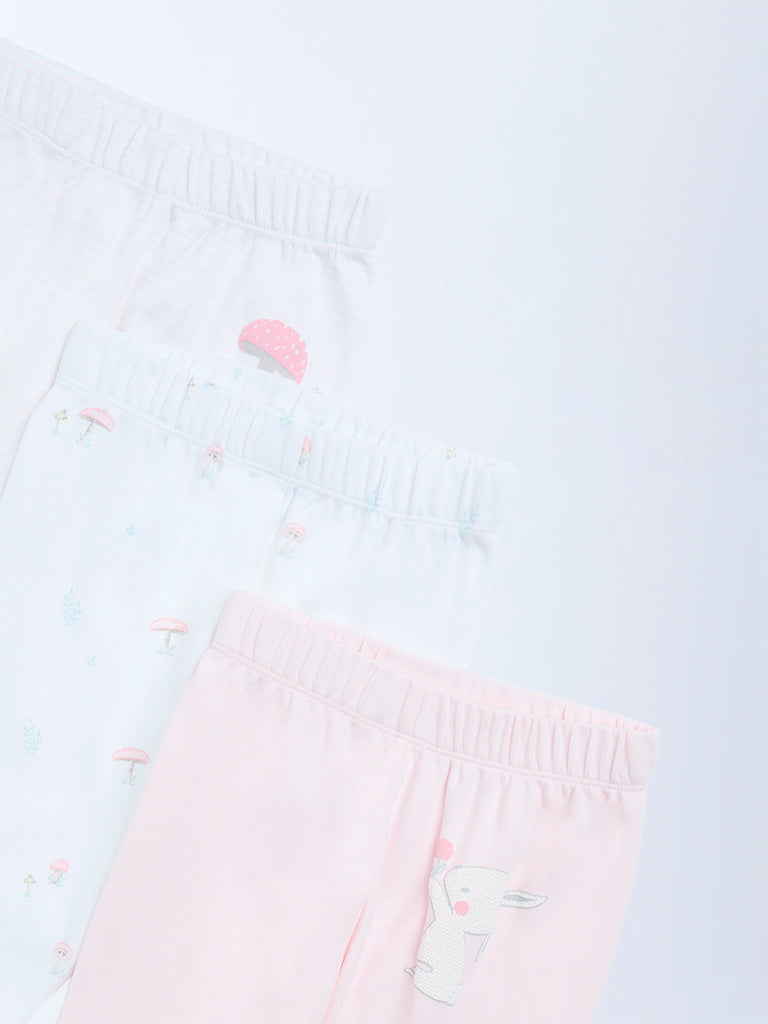 HOP Baby Pink Printed High-Rise Cotton Pants - Pack of 3