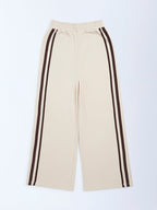 Y&F Kids Beige Striped High-Rise Cotton-Blend Joggers