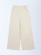 Y&F Kids Beige Striped High-Rise Cotton-Blend Joggers