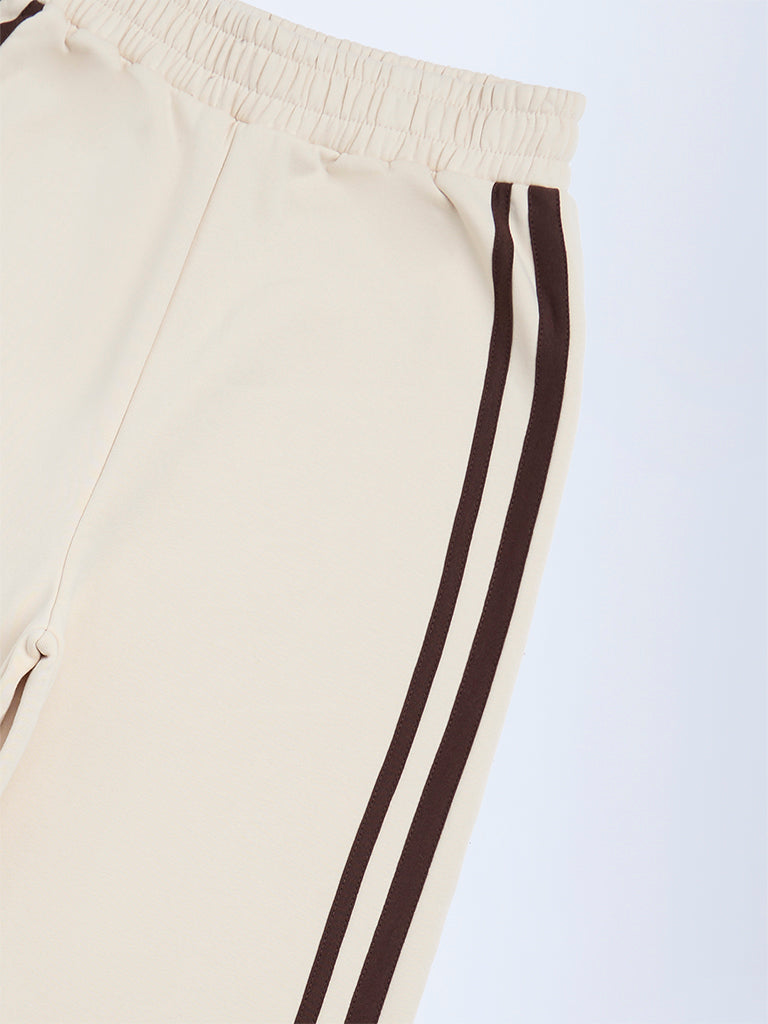Y&F Kids Beige Striped High-Rise Cotton-Blend Joggers
