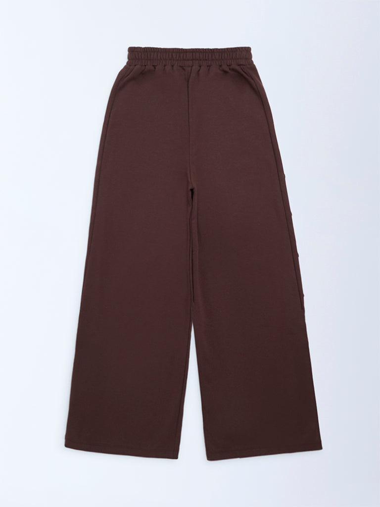 Y&F Kids Brown High-Rise Cotton-Blend Joggers