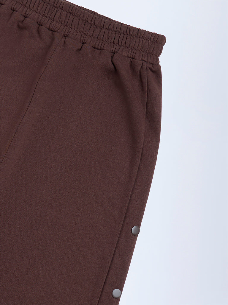 Y&F Kids Brown High-Rise Cotton-Blend Joggers