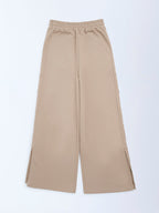 Y&F Kids Beige High-Rise Cotton-Blend Joggers