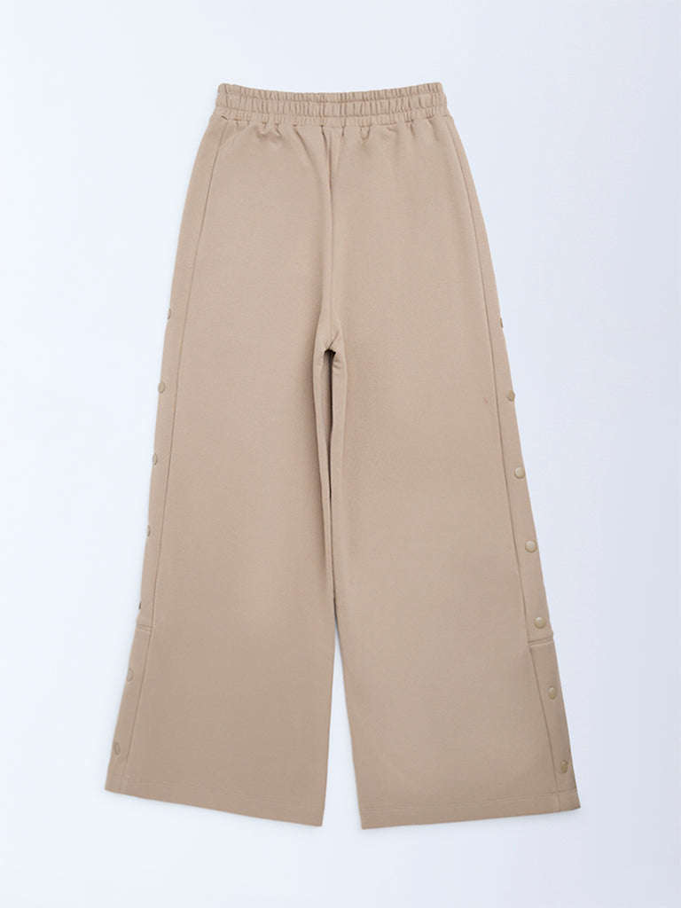 Y&F Kids Beige High-Rise Cotton-Blend Joggers