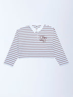 Y&F Kids Brown Striped Cotton Polo T-Shirt