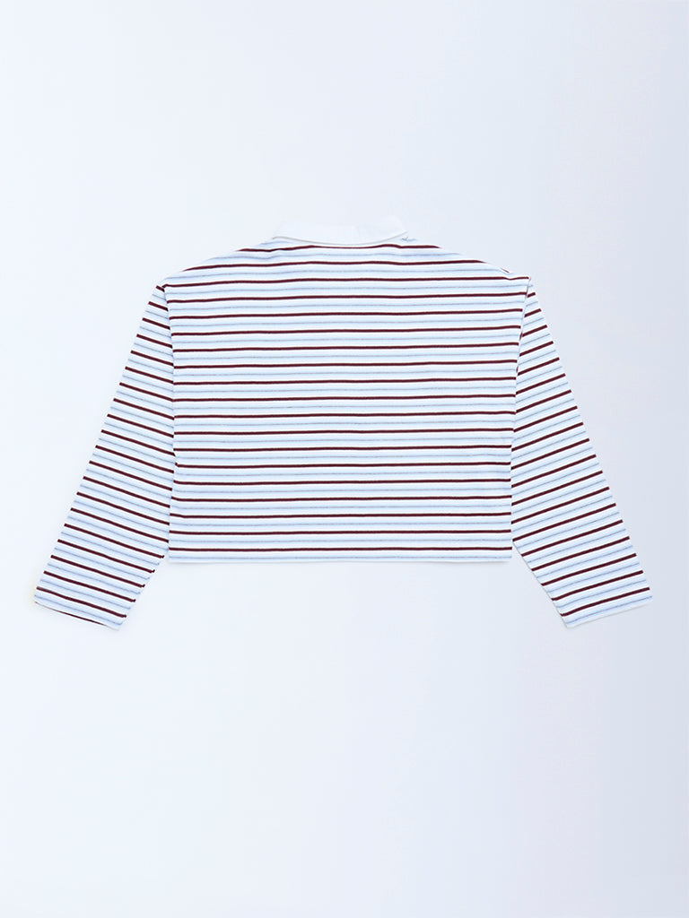 Y&F Kids Brown Striped Cotton Polo T-Shirt