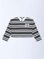 Y&F Kids Charcoal Striped Cotton Polo T-Shirt
