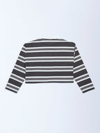 Y&F Kids Charcoal Striped Cotton Polo T-Shirt