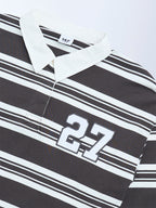 Y&F Kids Charcoal Striped Cotton Polo T-Shirt