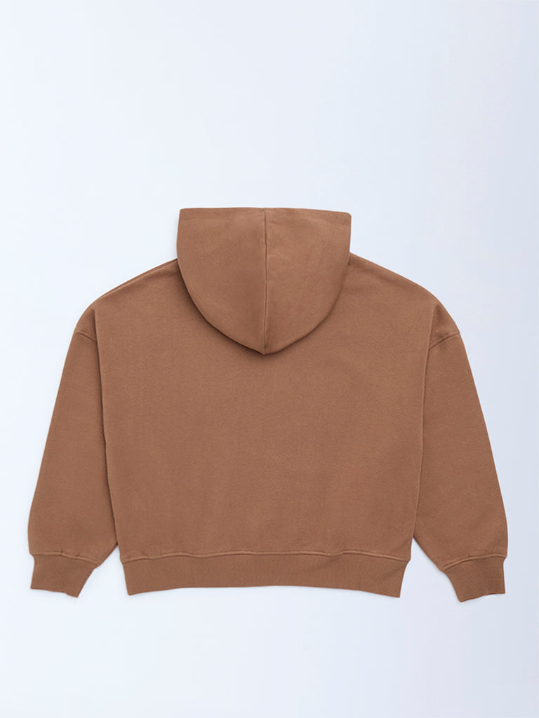 Y&F Kids Brown Printed Cotton-Blend Hoodie