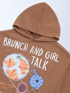 Y&F Kids Brown Printed Cotton-Blend Hoodie