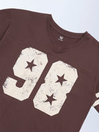 Y&F Kids Brown Printed Cotton T-Shirt