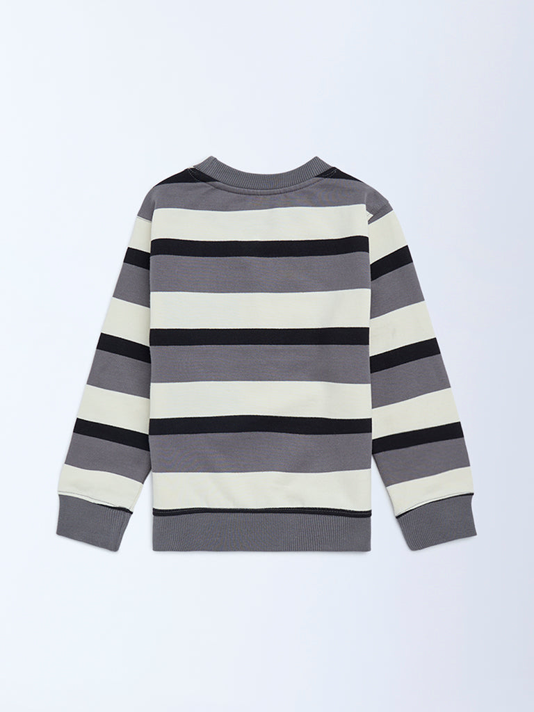 HOP Kids Grey Striped Cotton Sweatshirt