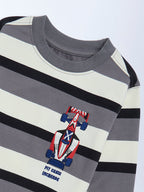 HOP Kids Grey Striped Cotton Sweatshirt