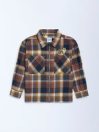 HOP Kids Brown Checkered Cotton Shirt