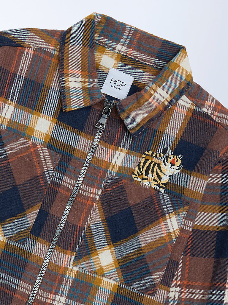 HOP Kids Brown Checkered Cotton Shirt