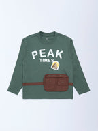 HOP Kids Green Printed Cotton T-Shirt