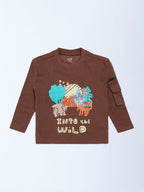 HOP Kids Brown Printed Cotton T-Shirt