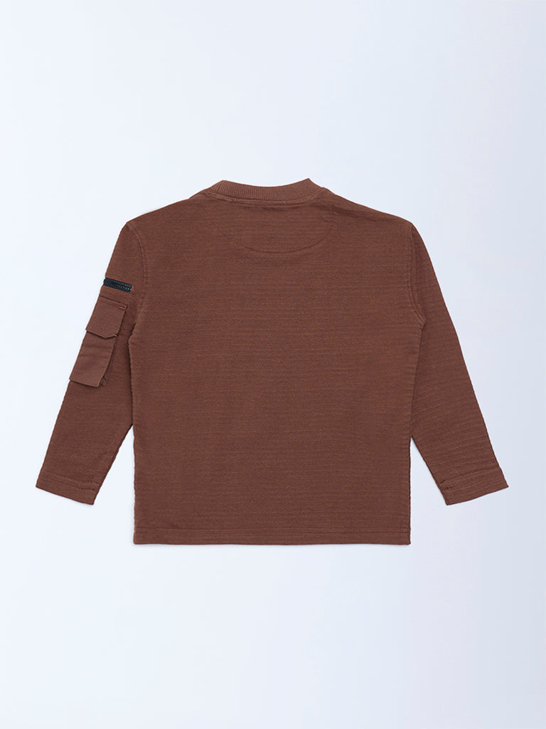 HOP Kids Brown Printed Cotton T-Shirt
