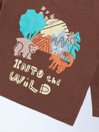 HOP Kids Brown Printed Cotton T-Shirt