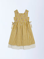 Utsa Kids Mustard Striped A-Line Cotton-Blend Dress - (2-8yrs)