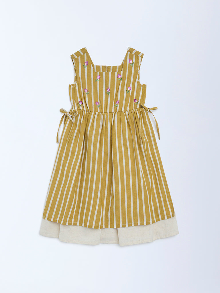 Utsa Kids Mustard Striped A-Line Cotton-Blend Dress - (2-8yrs)
