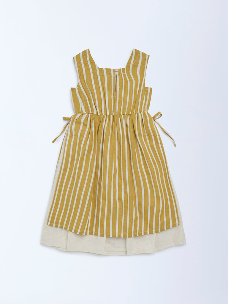 Utsa Kids Mustard Striped A-Line Cotton-Blend Dress - (2-8yrs)