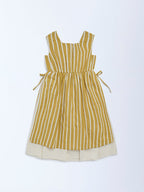 Utsa Kids Mustard Striped A-Line Cotton-Blend Dress - (2-8yrs)