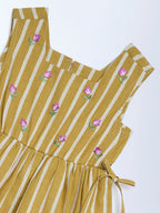 Utsa Kids Mustard Striped A-Line Cotton-Blend Dress - (2-8yrs)